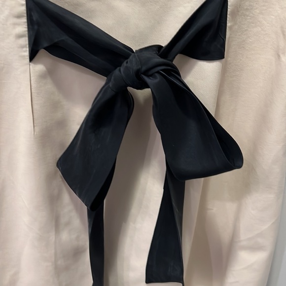 Beige Mini Dress with Black Bow Accent - Picture 3 of 5